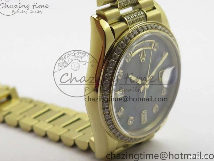 0503 Day-Date 36mm 128235 YG Crystal BP Best Edition Gray MOP Crystal Marker Dial on YG President Bracelet A MultiPurpose 2675
